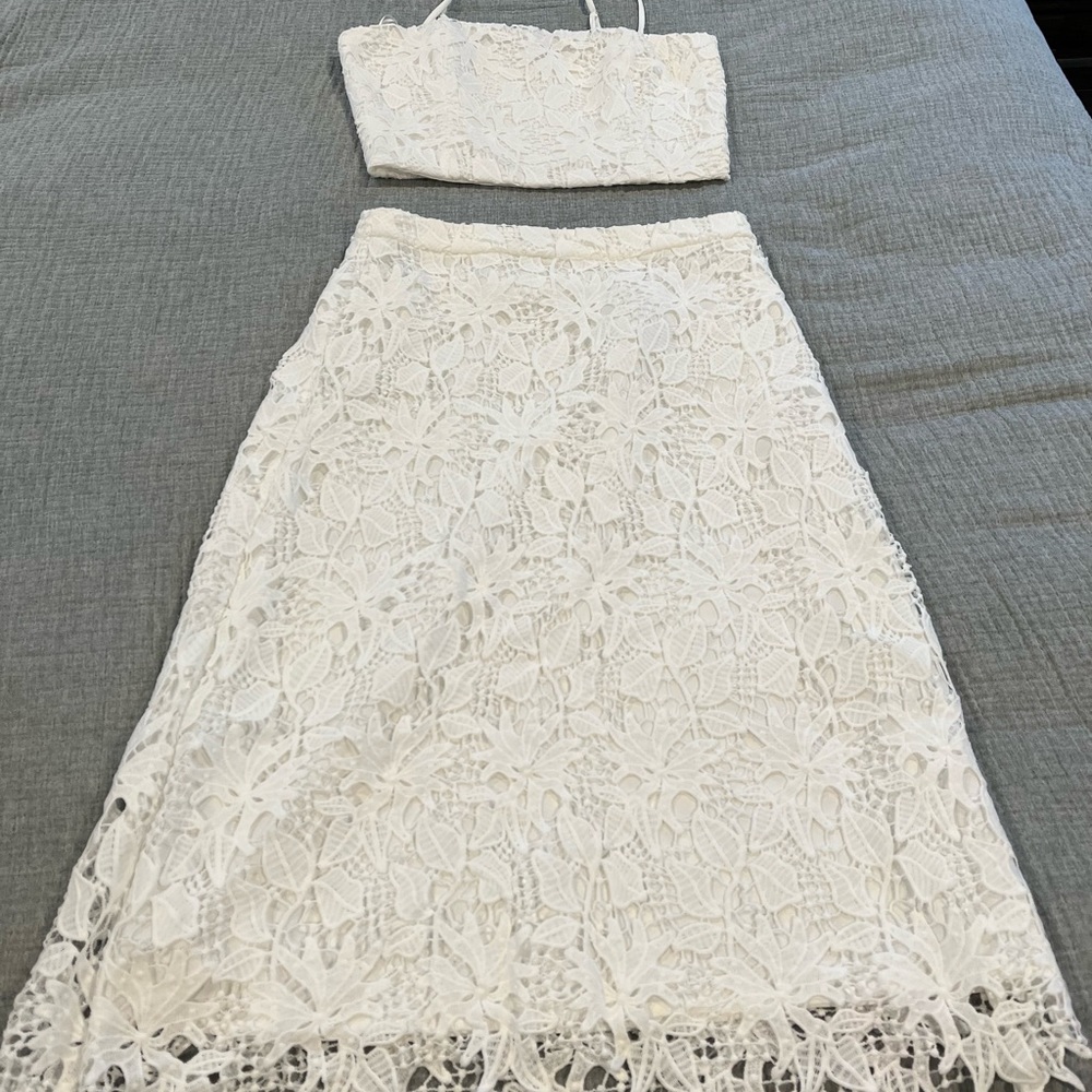 Two Piece White Lace Set